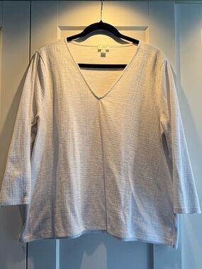 J. Crew White V-Neck Textured Tunic Top